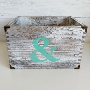 Rustic Distressed Whitewashed Wooden Crate “Ampersand” Symbol in Turquoise